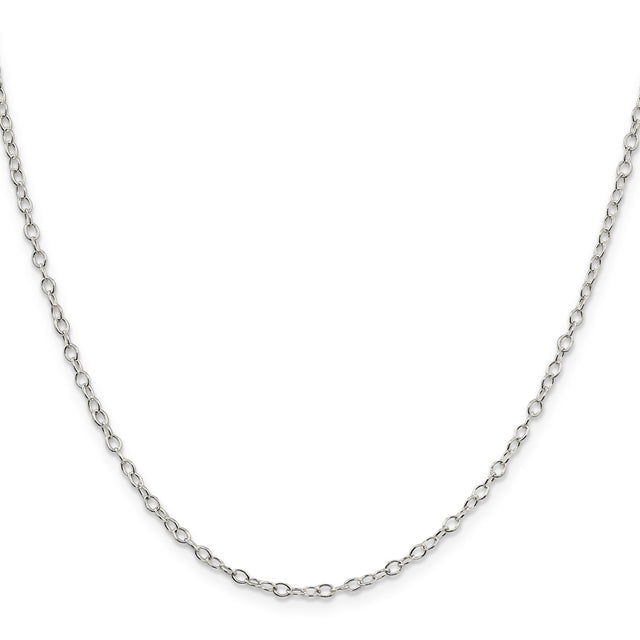 925 White Gold 2.25 mm Polished Chain Necklace, Solid