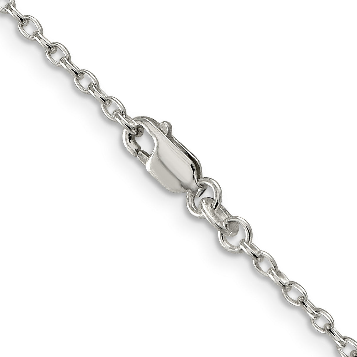 925 White Gold 2.25 mm Polished Chain Necklace, Solid alternate angle