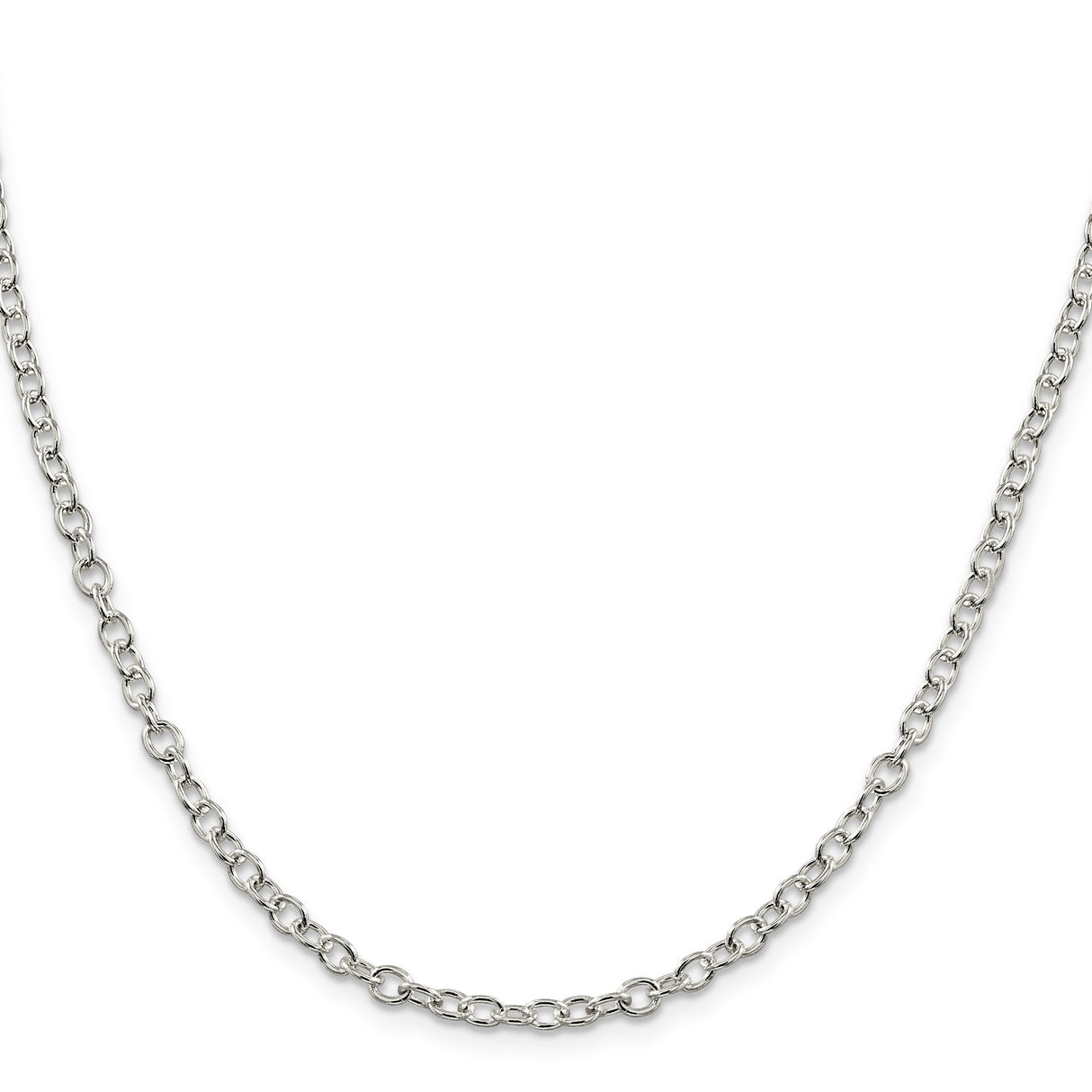 925 White Gold 3.75 mm Polished Chain Necklace, Solid