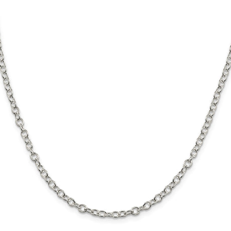 925 White Gold 3.75 mm Polished Chain Necklace, Solid