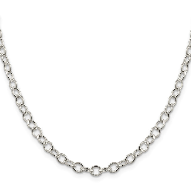 925 White Gold 5.3 mm Polished Chain Necklace, Solid