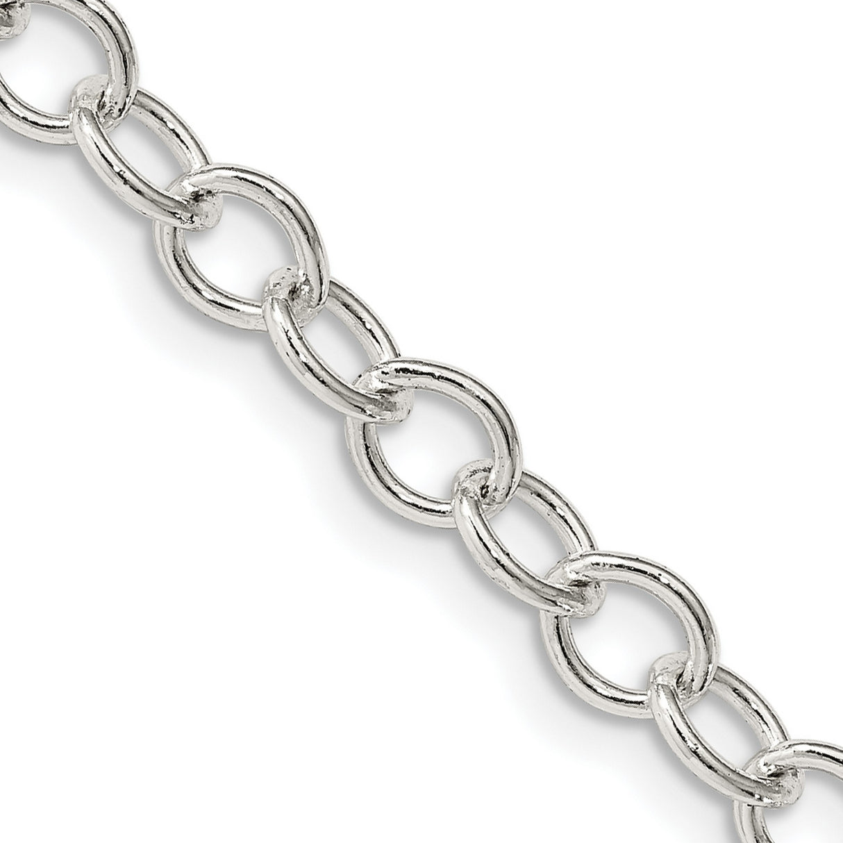 925 White Gold 5.3 mm Polished Chain Necklace, Solid detail view