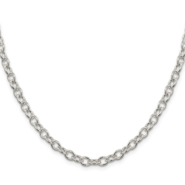 925 White Gold 5.75 mm Polished Chain Necklace, Solid