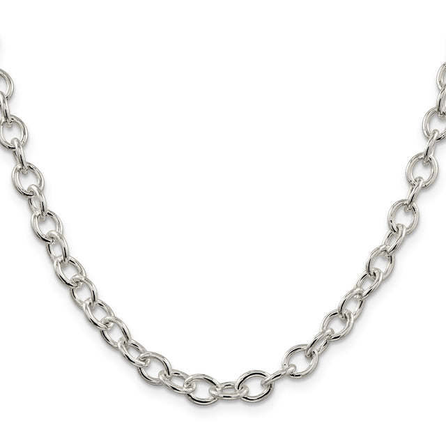 925 White Gold 6.8 mm Polished Chain Necklace, Solid