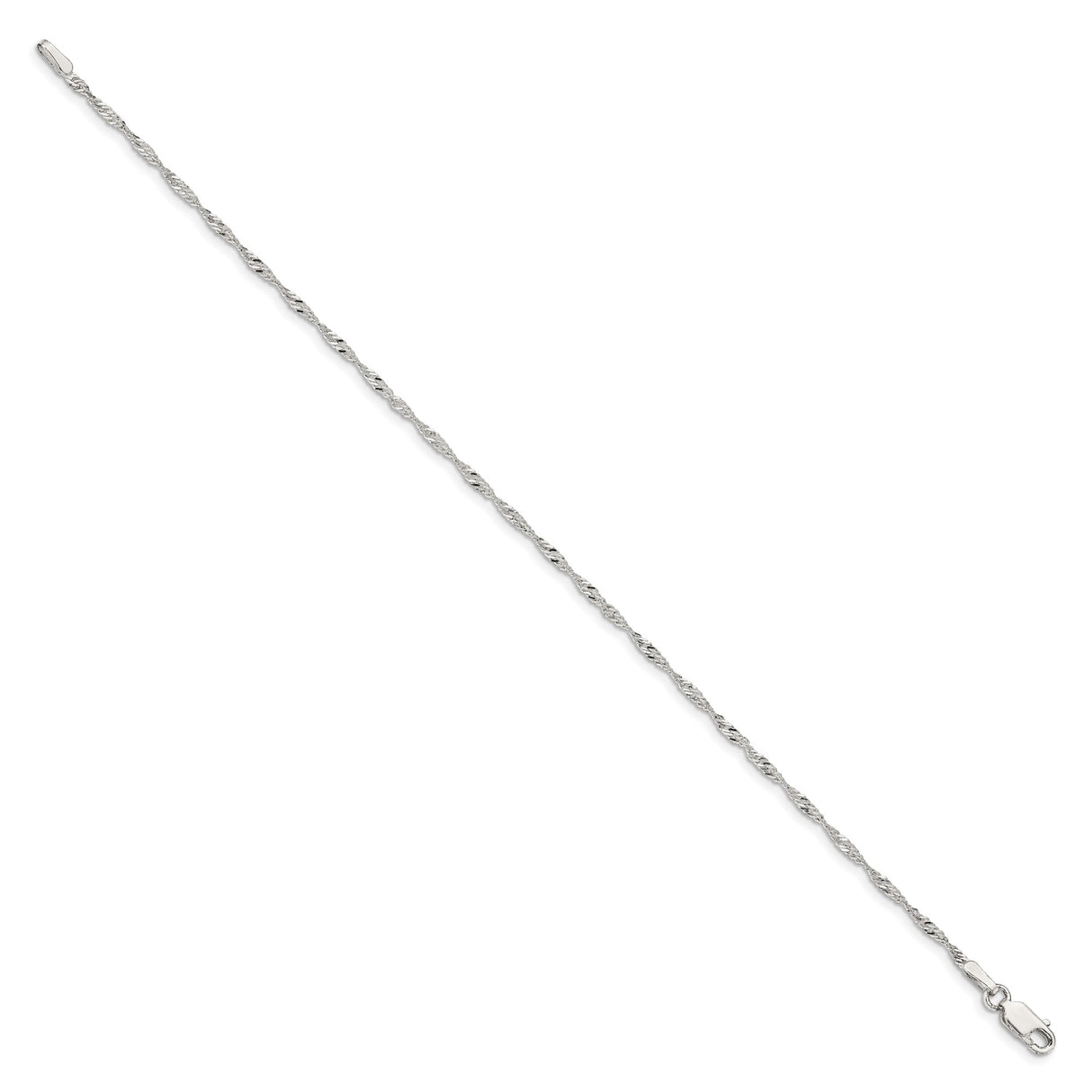 925 White Gold 1.75 mm Singapore Chain Anklet, Polished