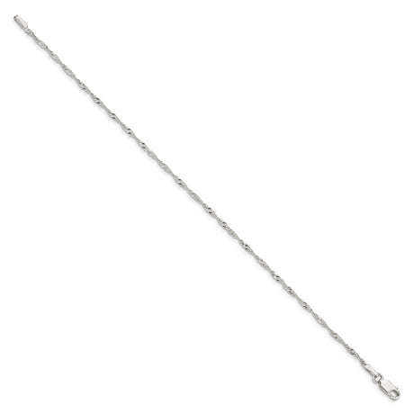 925 White Gold 1.75 mm Singapore Chain Anklet, Polished