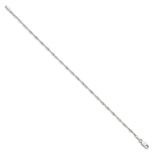 925 White Gold 1.75 mm Singapore Chain Anklet, Polished