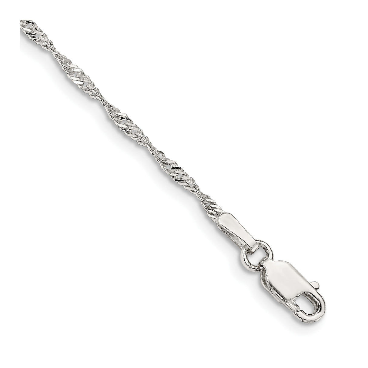 925 White Gold 1.75 mm Singapore Chain Anklet, Polished shown for scale