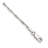 925 White Gold 1.75 mm Singapore Chain Anklet, Polished shown for scale