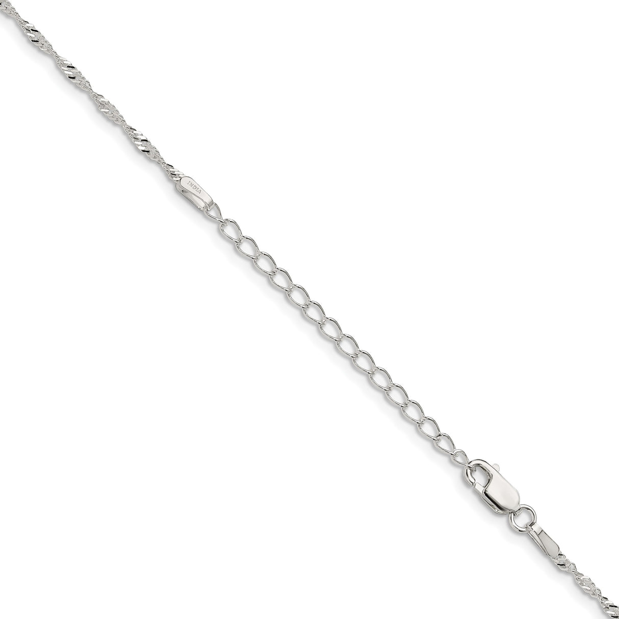925 White Gold 1.75 mm Singapore Chain Necklace, Polished detail view