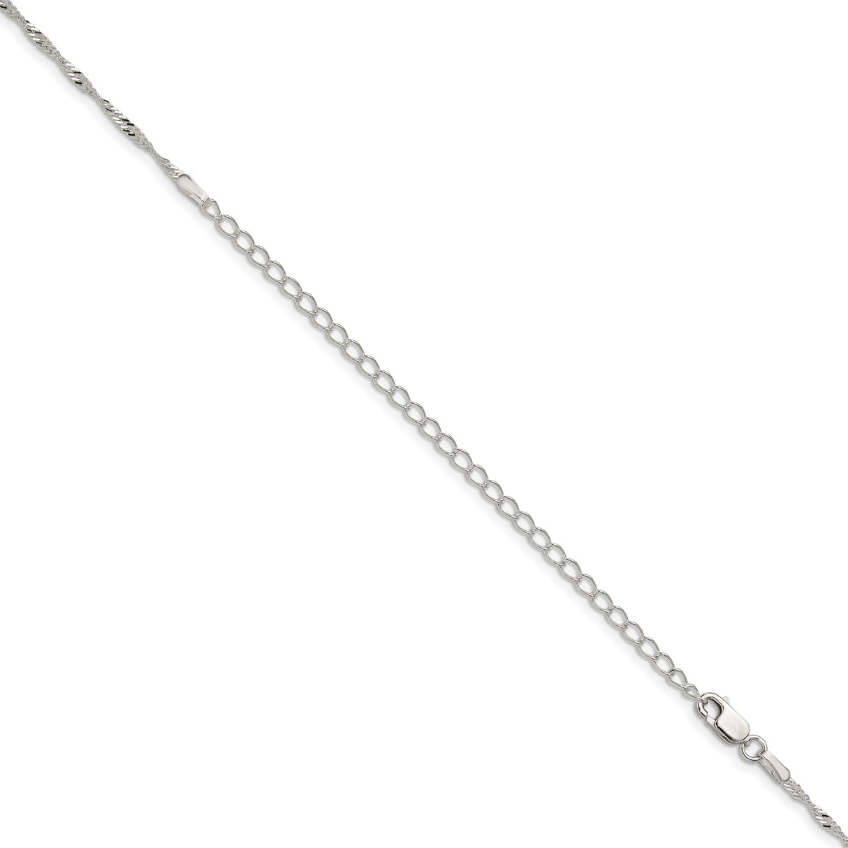 925 White Gold 1.75 mm Singapore Chain Necklace, Polished detail view