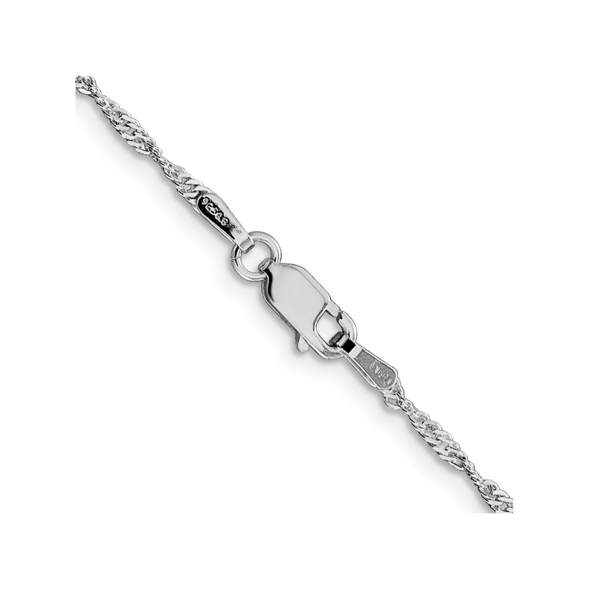 925 White Gold 1.75 mm Singapore Chain Necklace, Polished alternate angle