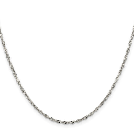 925 White Gold 2 mm Singapore Chain Necklace, Polished