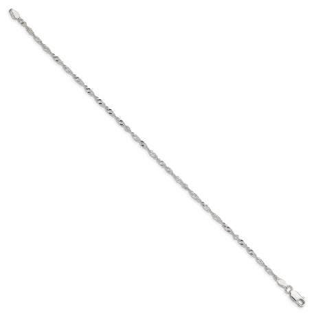 925 White Gold 2 mm Singapore Chain Anklet, Polished