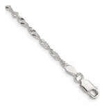 925 White Gold 2 mm Singapore Chain Anklet, Polished shown for scale
