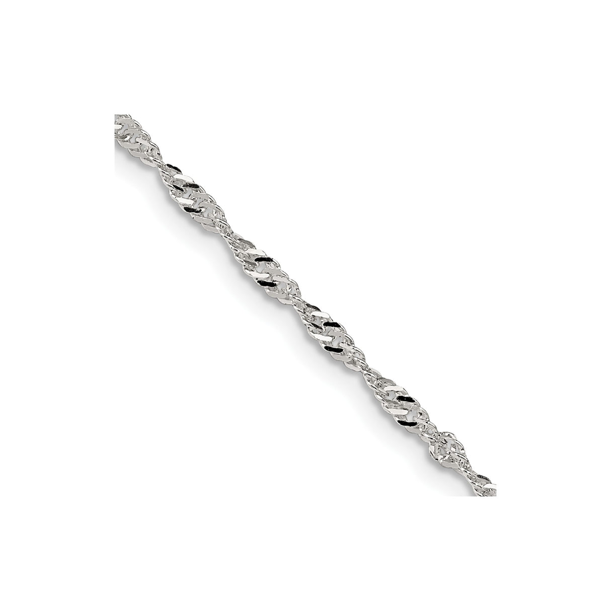 925 White Gold 2 mm Singapore Chain Necklace, Polished alternate angle