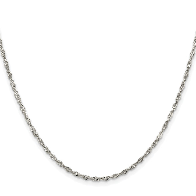 925 White Gold 2 mm Singapore Chain Necklace, Polished