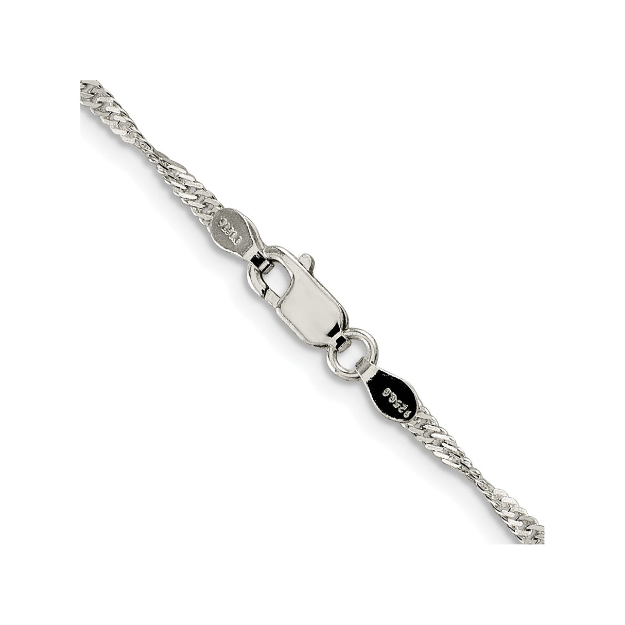925 White Gold 2 mm Singapore Chain Necklace, Polished alternate angle