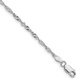 925 White Gold 2 mm Singapore Chain Necklace, Polished detail view