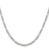 925 White Gold 3 mm Figaro Chain Necklace, Polished