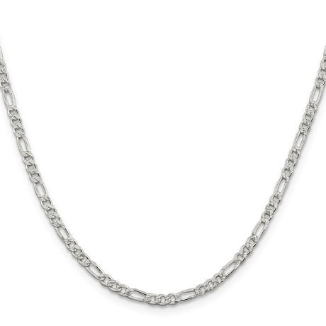 925 White Gold 3 mm Figaro Chain Necklace, Polished