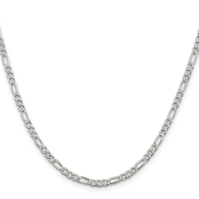 925 White Gold 3 mm Figaro Chain Necklace, Polished