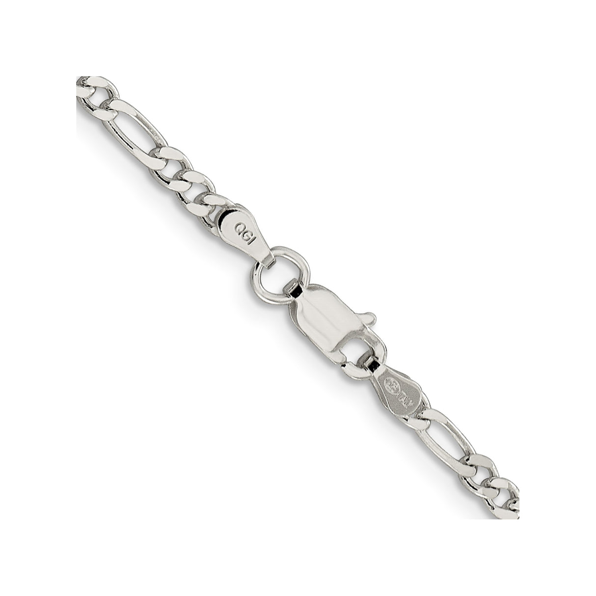 925 White Gold 3 mm Figaro Chain Necklace, Polished alternate angle