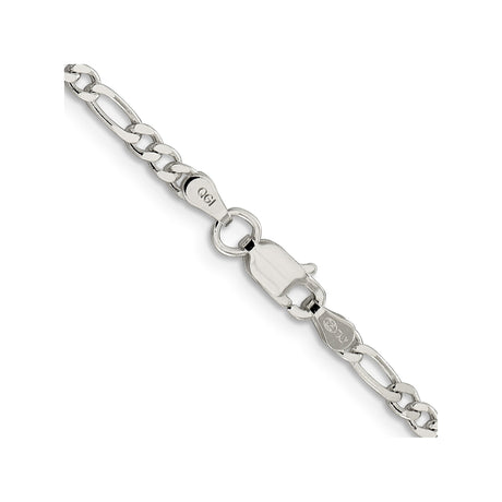 925 White Gold 3 mm Figaro Chain Necklace, Polished alternate angle