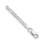925 White Gold 3 mm Figaro Chain Bracelet, Polished shown for scale