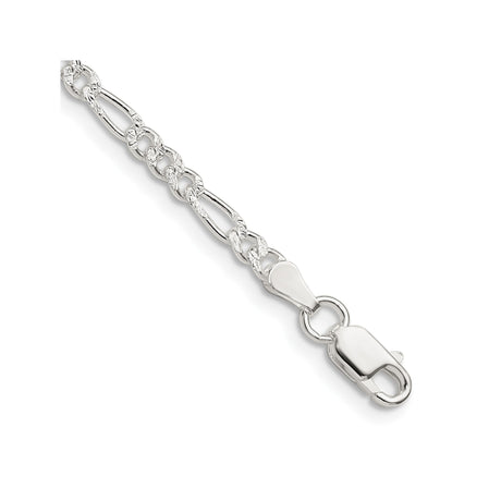 925 White Gold 3 mm Figaro Chain Bracelet, Polished shown for scale