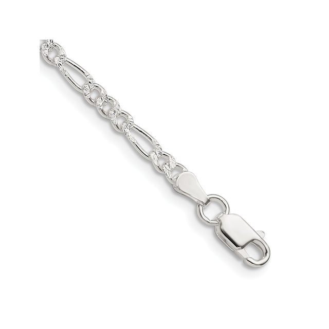 925 White Gold 3 mm Figaro Chain Bracelet, Polished shown for scale