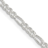 925 White Gold 3 mm Figaro Chain Necklace, Polished detail view