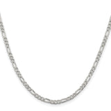 925 White Gold 3 mm Figaro Chain Necklace, Polished