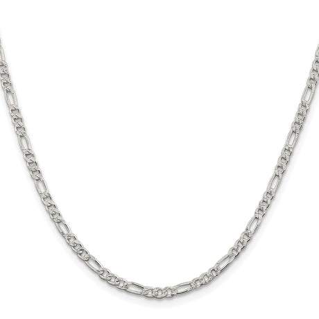 925 White Gold 3 mm Figaro Chain Necklace, Polished