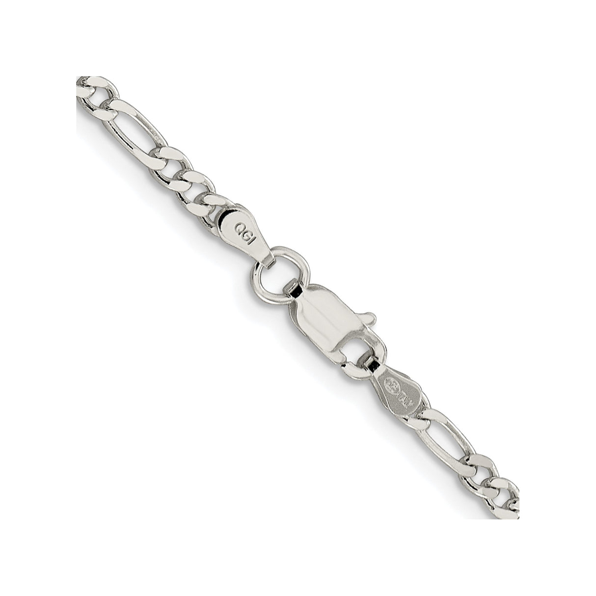 925 White Gold 3 mm Figaro Chain Necklace, Polished alternate angle