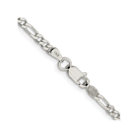 925 White Gold 3 mm Figaro Chain Necklace, Polished alternate angle