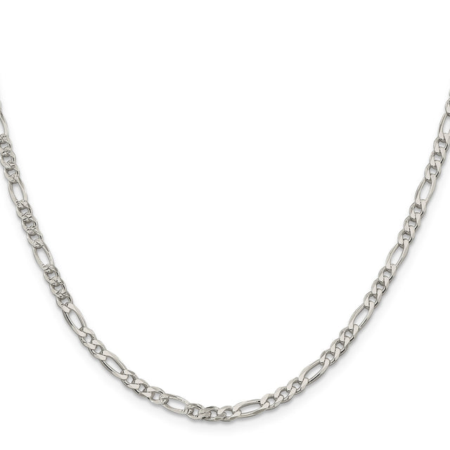 925 White Gold 4 mm Figaro Chain Necklace, Polished