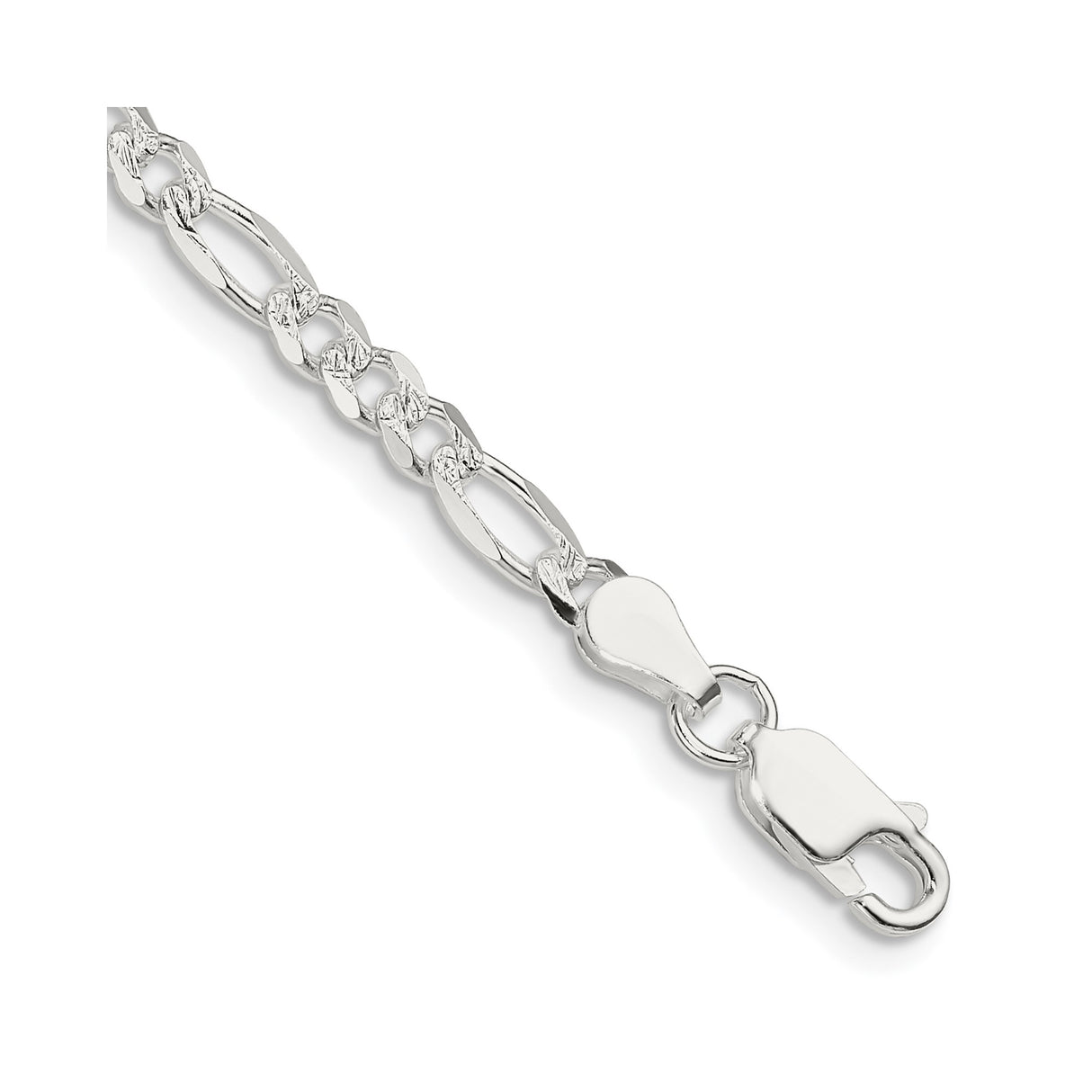925 White Gold 4 mm Figaro Chain Anklet, Polished shown for scale