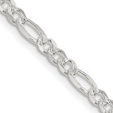 925 White Gold 4 mm Figaro Chain Necklace, Polished detail view