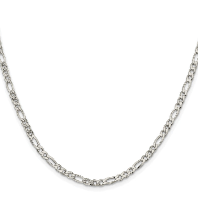 925 White Gold 4 mm Figaro Chain Necklace, Polished
