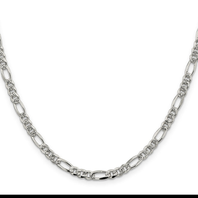925 White Gold 4.75 mm Figaro Chain Necklace, Polished