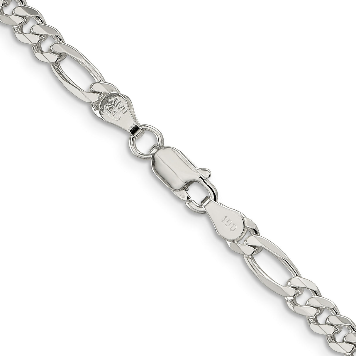 925 White Gold 4.75 mm Figaro Chain Necklace, Polished alternate angle