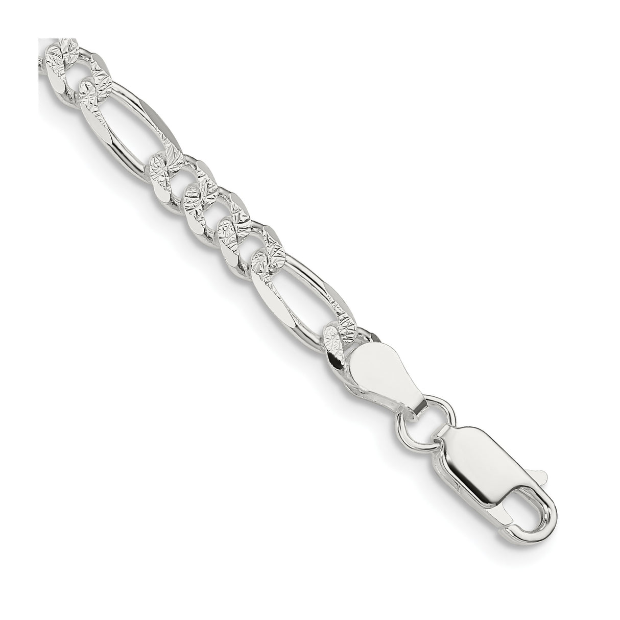 925 White Gold 4.75 mm Figaro Chain Bracelet, Polished shown for scale