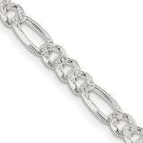 925 White Gold 4.75 mm Figaro Chain Necklace, Polished detail view
