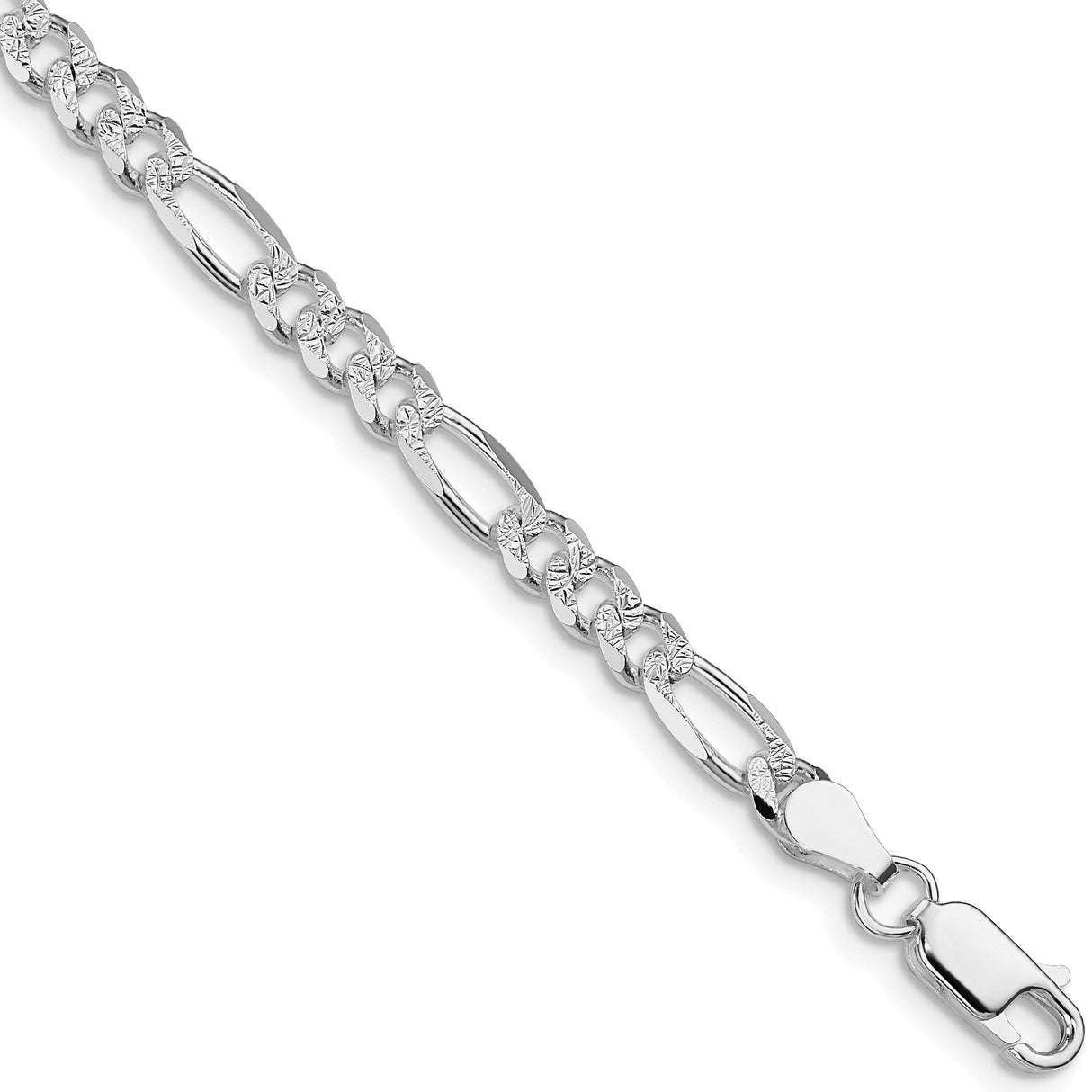 925 White Gold 4.75 mm Figaro Chain Bracelet, Polished shown for scale