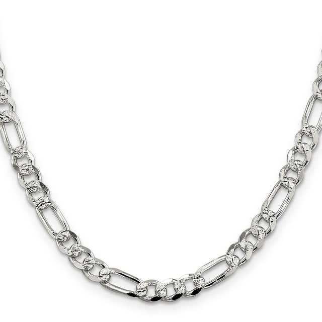 925 White Gold 5.5 mm Figaro Chain Necklace, Polished