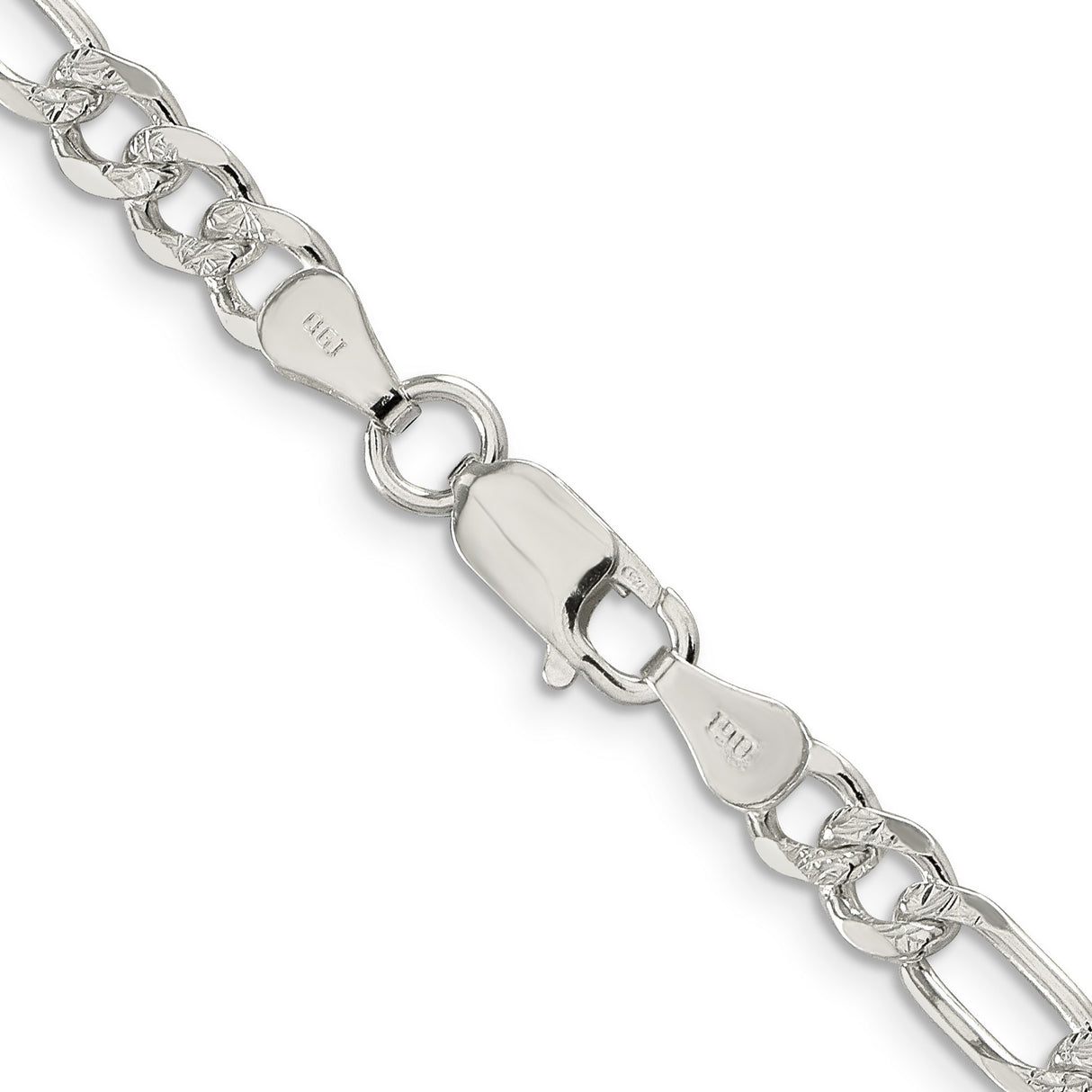 925 White Gold 5.5 mm Figaro Chain Necklace, Polished alternate angle