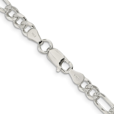 925 White Gold 5.5 mm Figaro Chain Necklace, Polished alternate angle