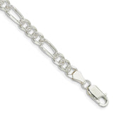925 White Gold 5.5 mm Figaro Chain Anklet, Polished shown for scale