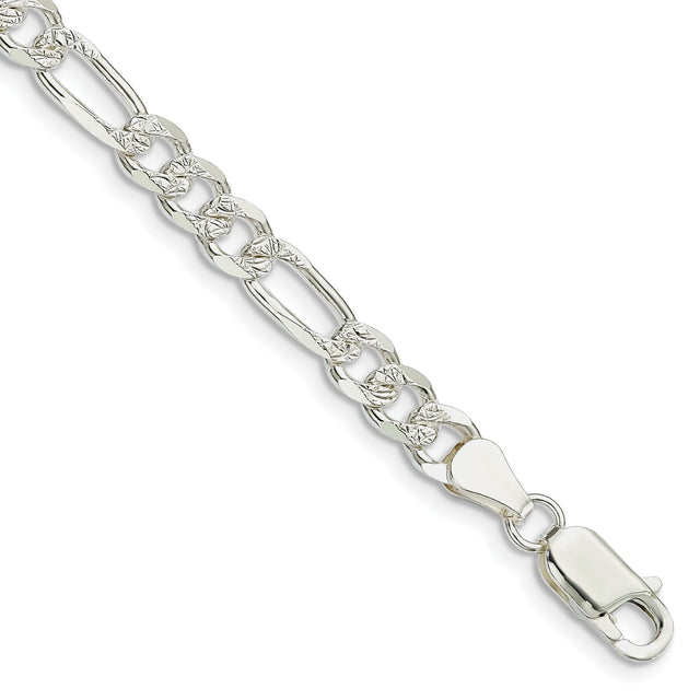 925 White Gold 5.5 mm Figaro Chain Anklet, Polished shown for scale